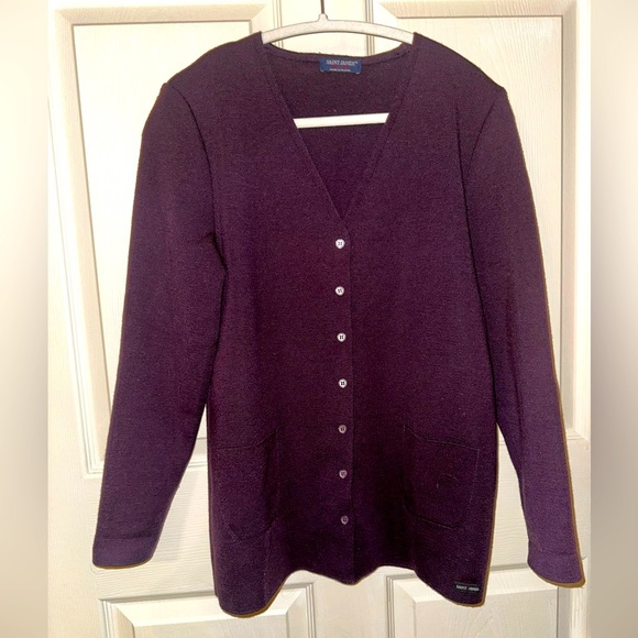 Saint James Deep Purple Wool Knitwear button front sweater cardigan 8 - Picture 1 of 12